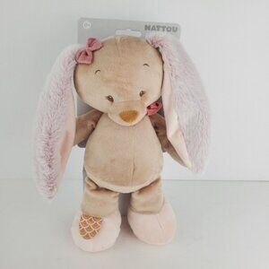 Nattou Loves Your Baby Plush Bunny Rabbit Stuffed Animal Beige Long Ears Bow 11"